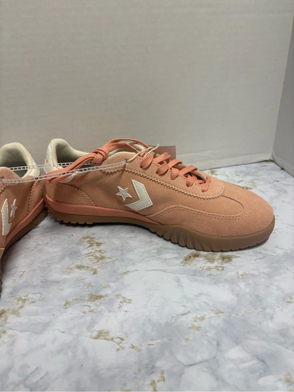 Converse Peach Suede Sneakers with Cream Star Chevron